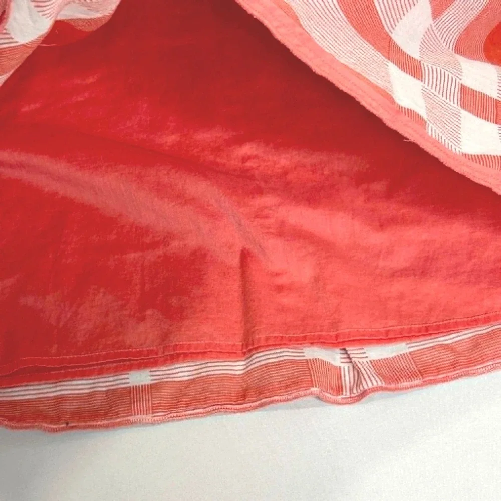 Talbots Women Coral Cream Plaid Pleated A-Line Skirt Size 6 Lined Side Zip